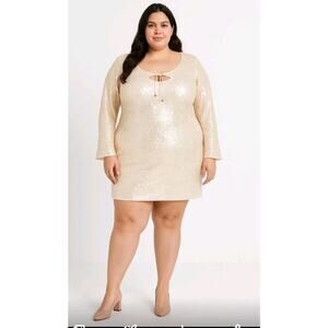Womens Long Sleeve Sequin Mini Shift Holiday Dress Wild Fable Champagne 2XL part
